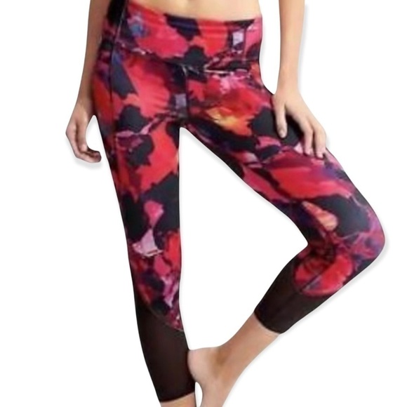 Athleta High Rise Mystique Chaturanga Floral Mesh Leg Capri, Pink, Black, Small - Picture 1 of 10